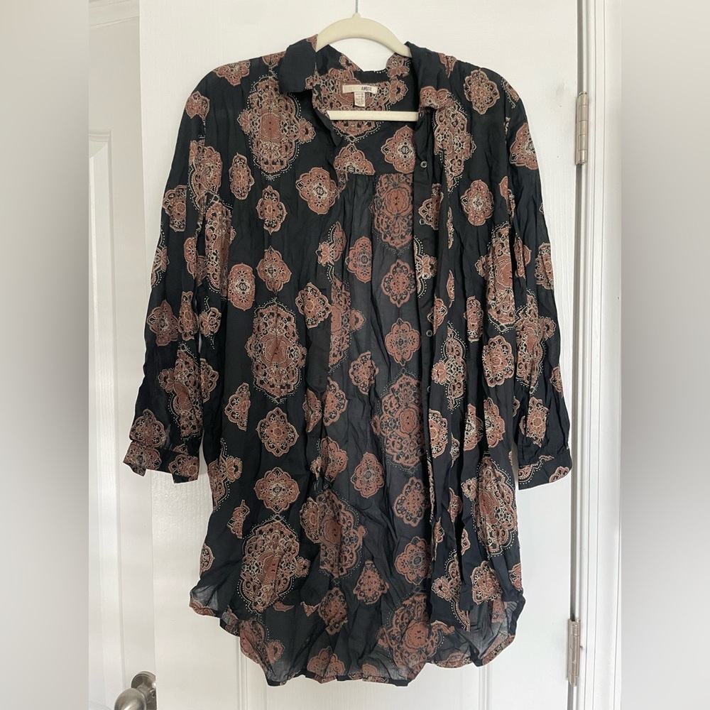 Amuse Society Brown 3/4 Sleeve Boxy Blouse